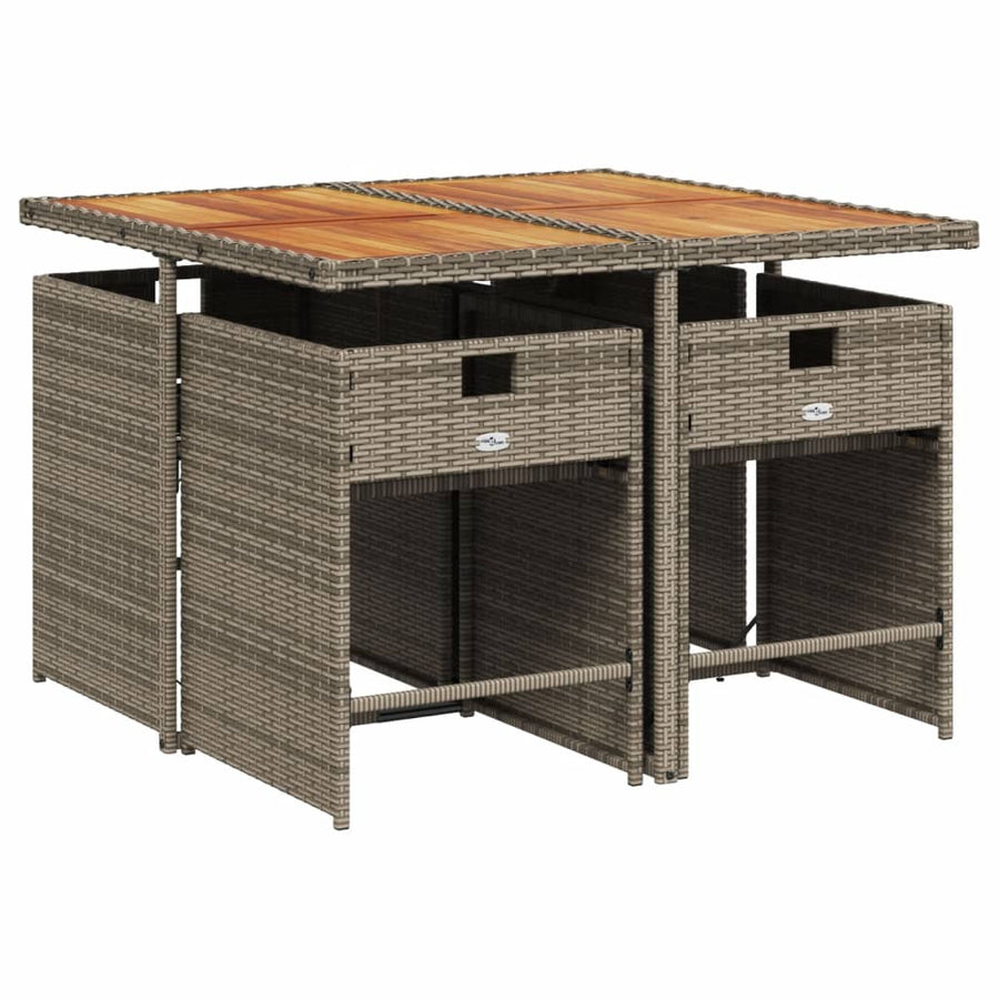 5-delige tuinset met kussens, grijs polyrotan