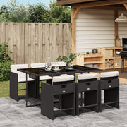 Tuinset 7-delig poly rattan zwart met kussens