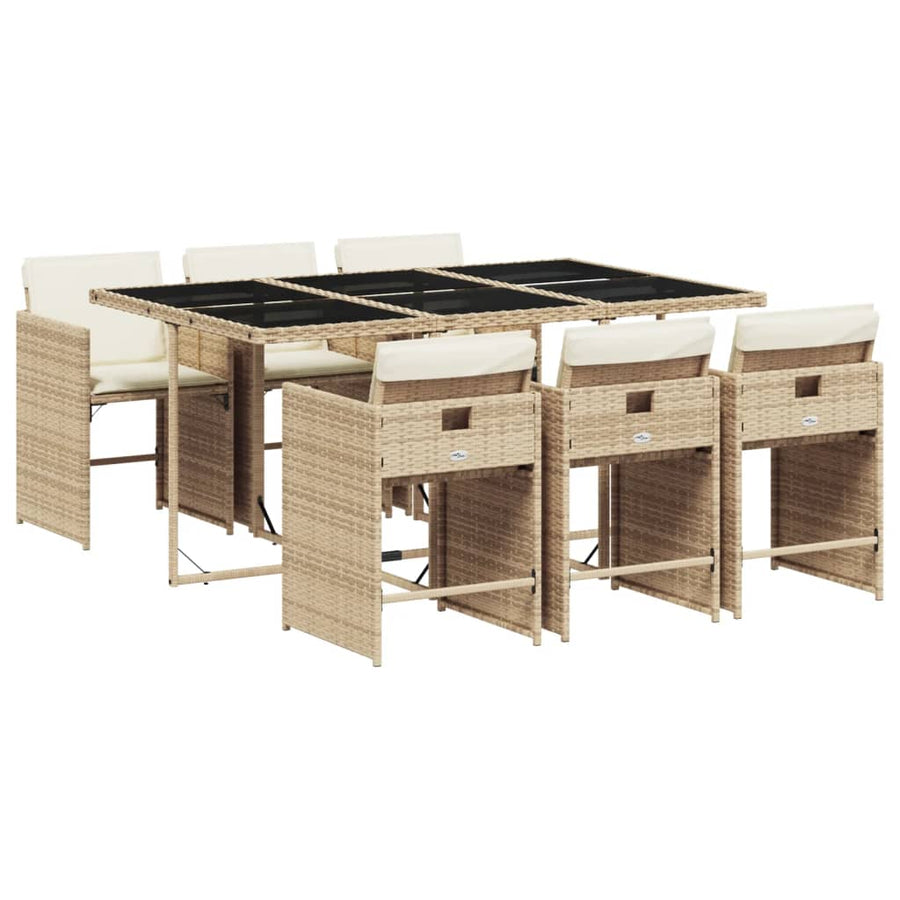 7-delige Tuinset met kussens poly rattan beige