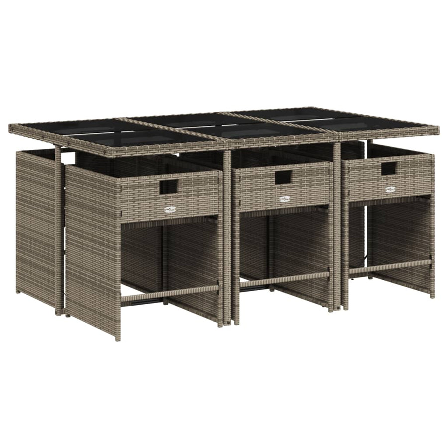 7-delige tuinset met kussens, grijs polyrotan