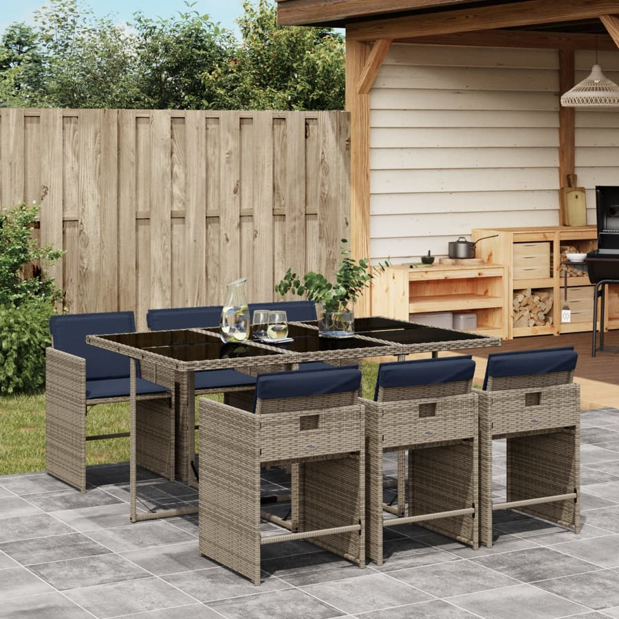 7-delige tuinset met kussens, grijs polyrotan