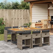 Tuinset 7-delig poly rattan grijs acaciahout