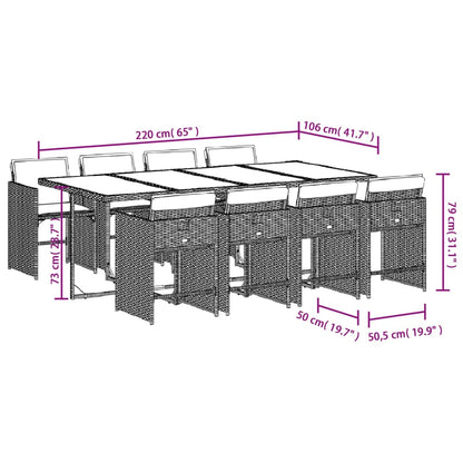 9-delige Tuinset met kussens poly rattan bruin