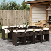 Tuinset 9-delig poly rattan bruin met kussens