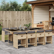 Tuinset 9-delig poly rattan gemengd beige