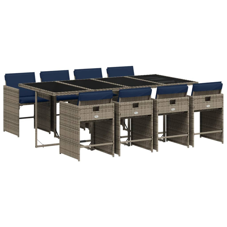 9-delige tuinset met kussens, grijs polyrotan