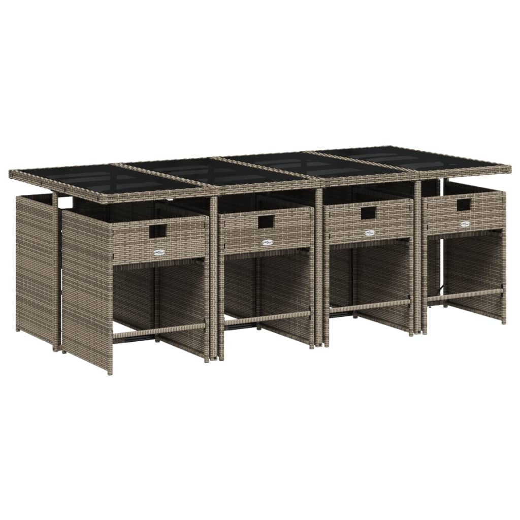 9-delige tuinset met kussens, grijs polyrotan