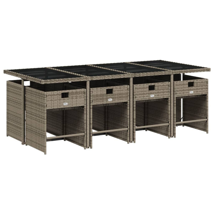 9-delige tuinset met kussens, grijs polyrotan