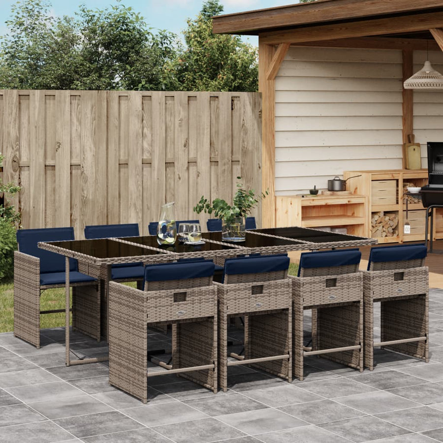 9-delige tuinset met kussens, grijs polyrotan