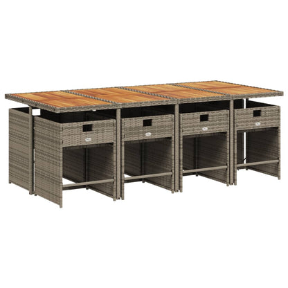 9-delige tuinset met kussens, grijs polyrotan