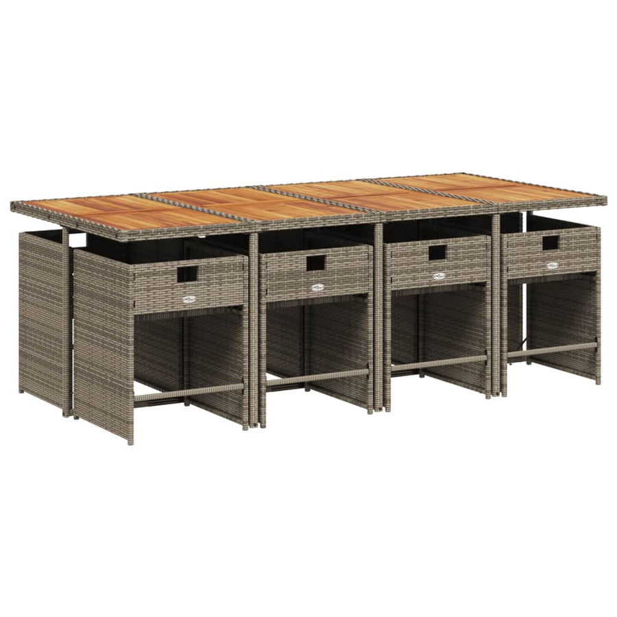 9-delige tuinset met kussens, grijs polyrotan