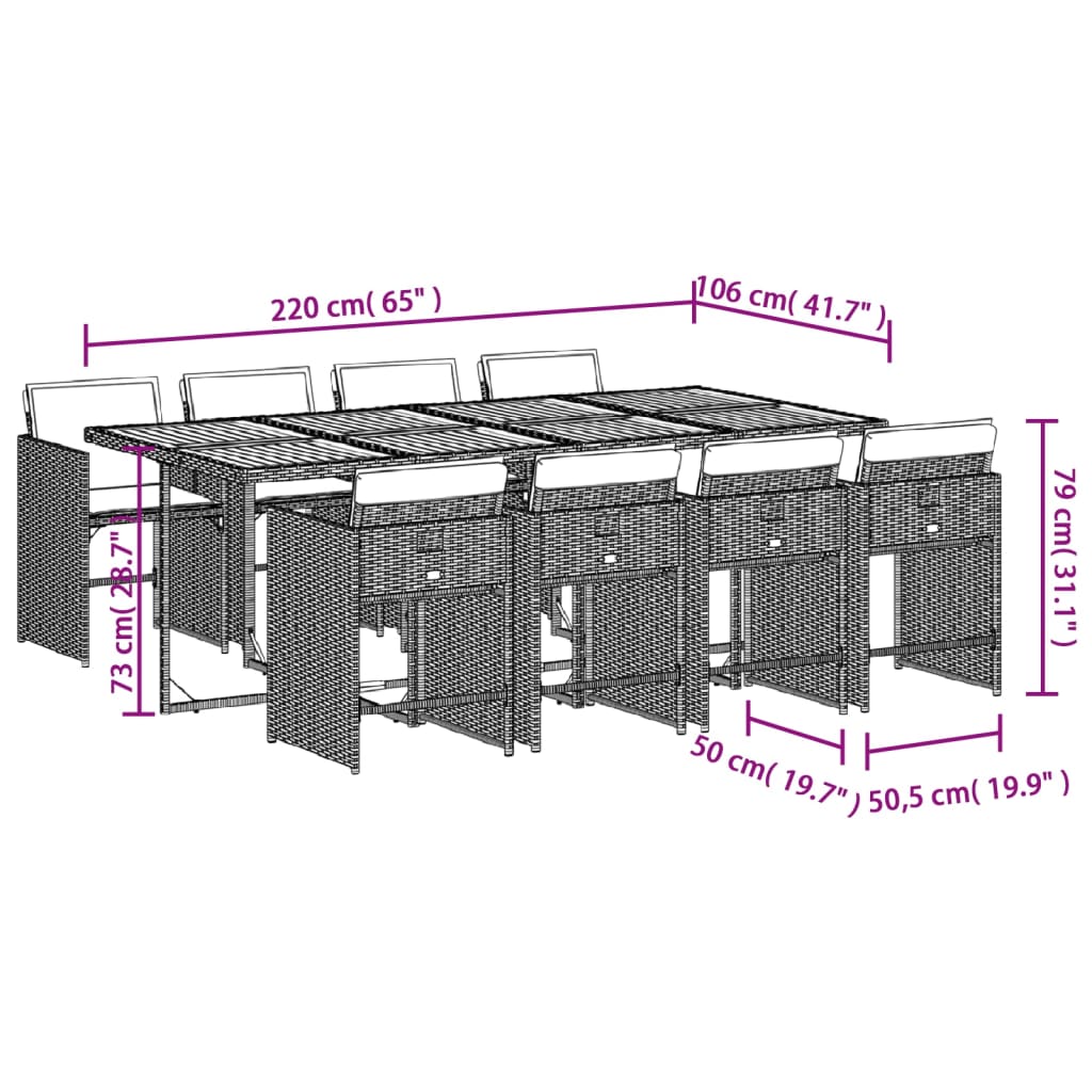 9-delige tuinset met kussens, grijs polyrotan