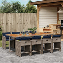 9-delige tuinset met kussens, grijs polyrotan