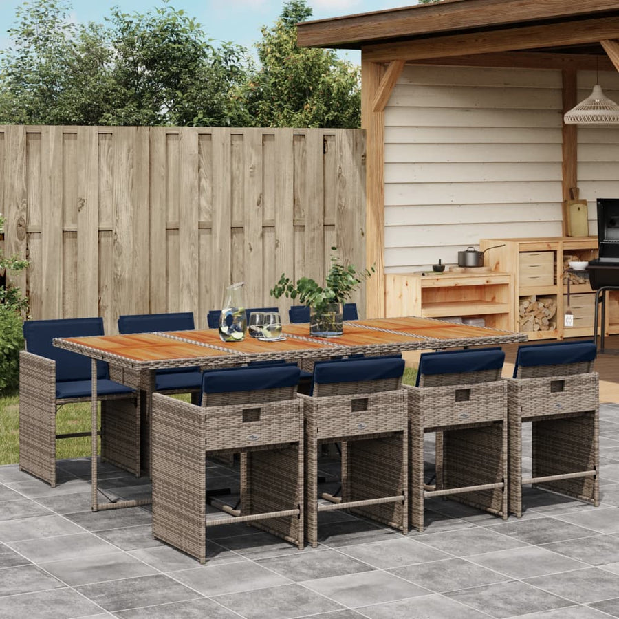 9-delige tuinset met kussens, grijs polyrotan