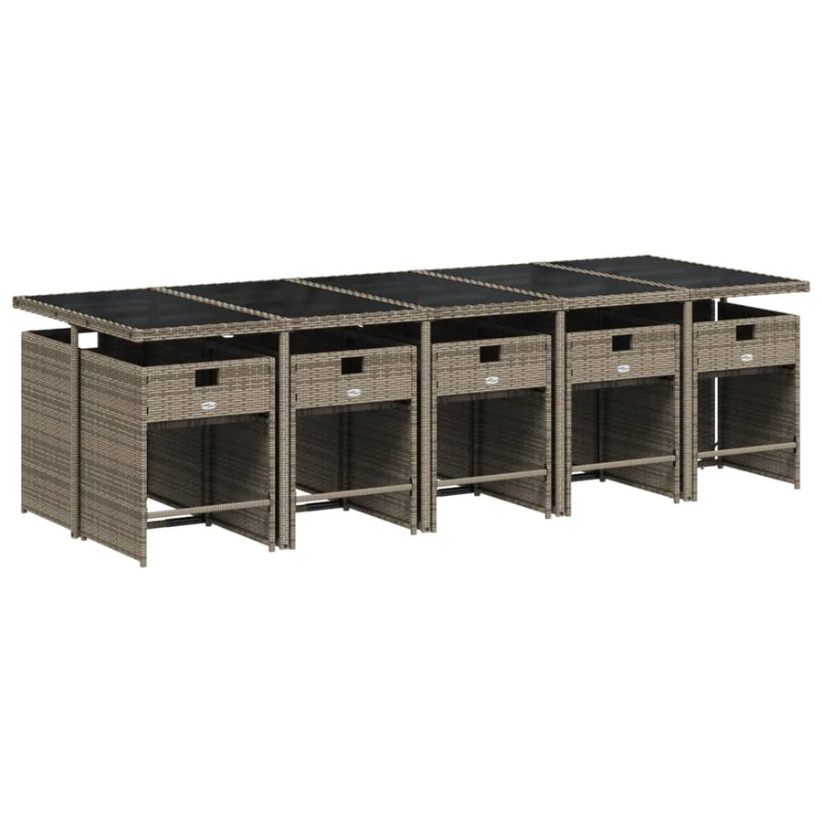 11-delige Tuinset met kussens poly rattan grijs