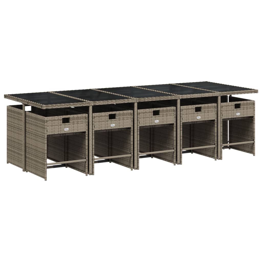 11-delige tuinset met kussens, grijs polyrotan