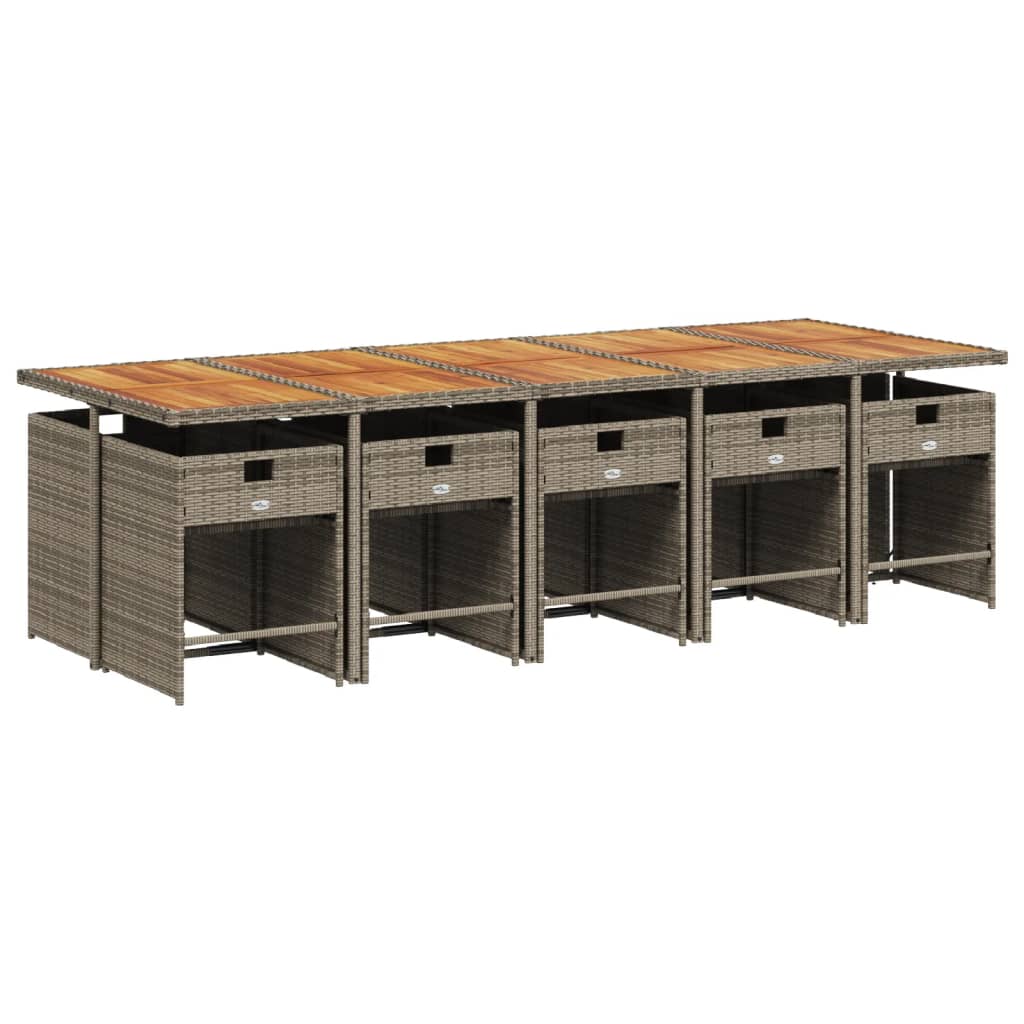 11-delige tuinset met kussens, grijs polyrotan