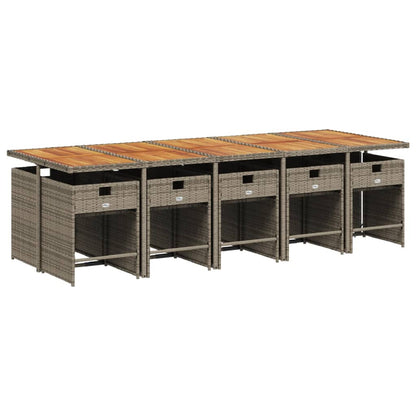 11-delige tuinset met kussens, grijs polyrotan