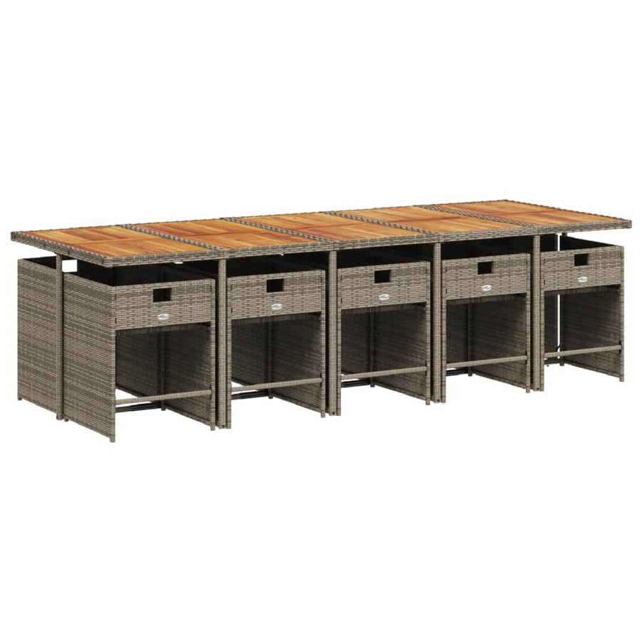 11-delige tuinset met kussens, grijs polyrotan