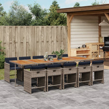 11-delige tuinset met kussens, grijs polyrotan