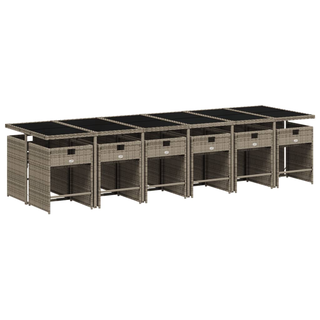 13-delige Tuinset met kussens poly rattan grijs