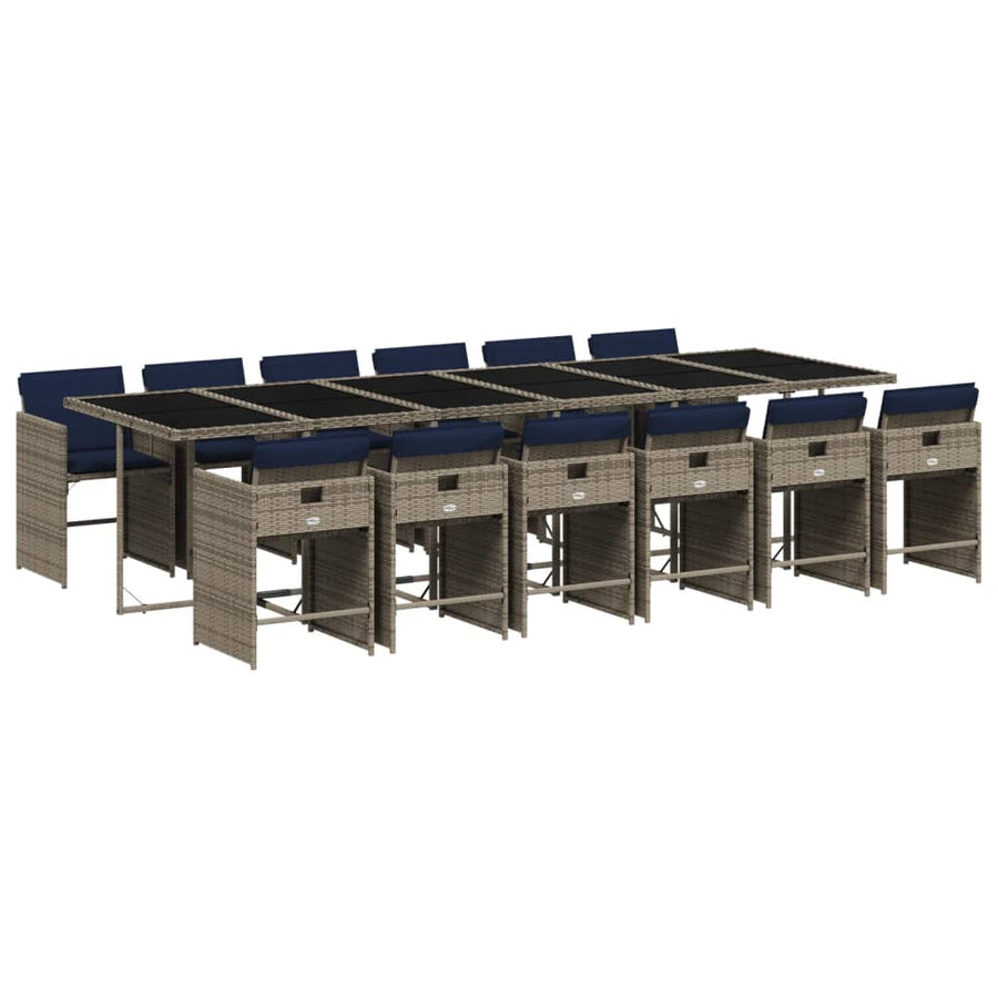 13-delige tuinset met kussens, grijs polyrotan