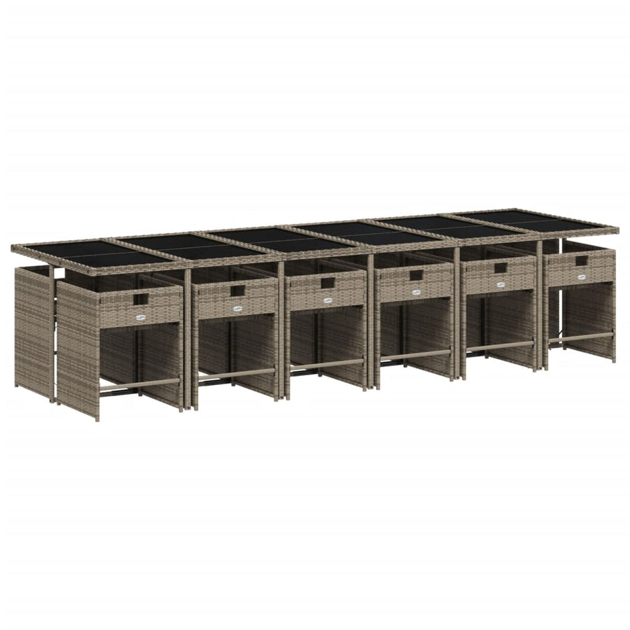 13-delige tuinset met kussens, grijs polyrotan