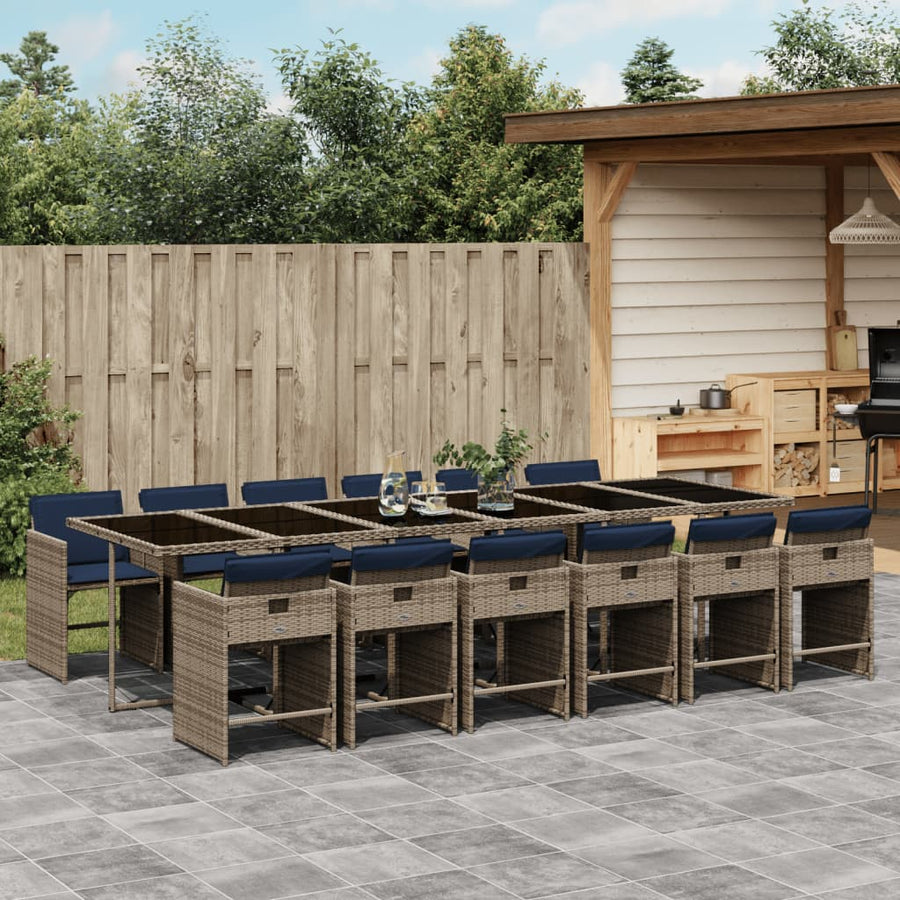13-delige tuinset met kussens, grijs polyrotan