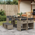 9-piece Garden Dining Set with Cushions Poly Rattan Grey