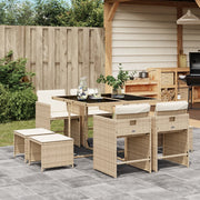Tuinset 9-delig poly rattan beige