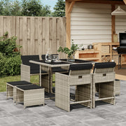 9-Piece Garden Dining Set with Cushions Poly Rattan Light Grey