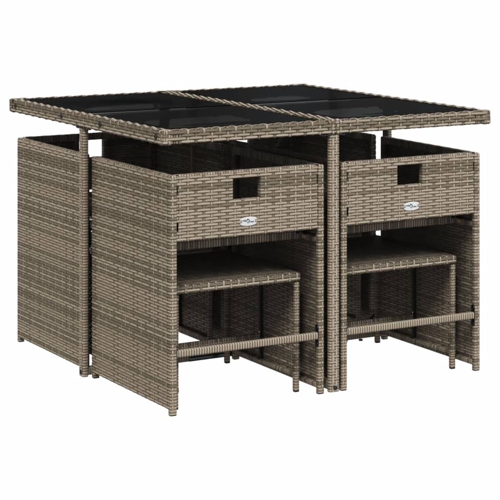 9-delige tuinset met kussens, grijs polyrotan