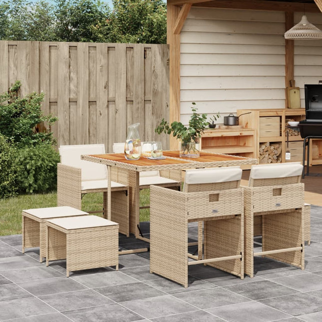 9-delige Tuinset met kussens poly rattan beige