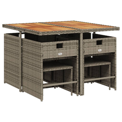 9-delige tuinset met kussens, grijs polyrotan