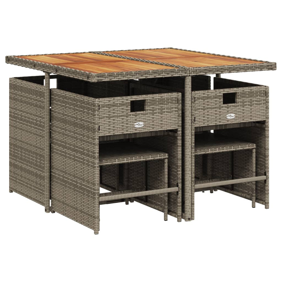 9-delige tuinset met kussens, grijs polyrotan