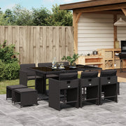 Tuinset 11-delig poly rattan zwart met kussens