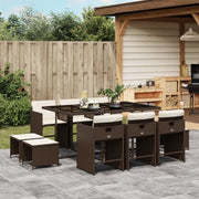 Tuinset poly rattan 11-delig bruin met kussens