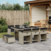 Tuinset 11-delig poly rattan lichtgrijs met kussens