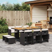 Tuinset poly rattan 11-delig zwart acaciahout