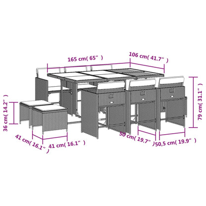 11-delige Tuinset met kussens poly rattan beige
