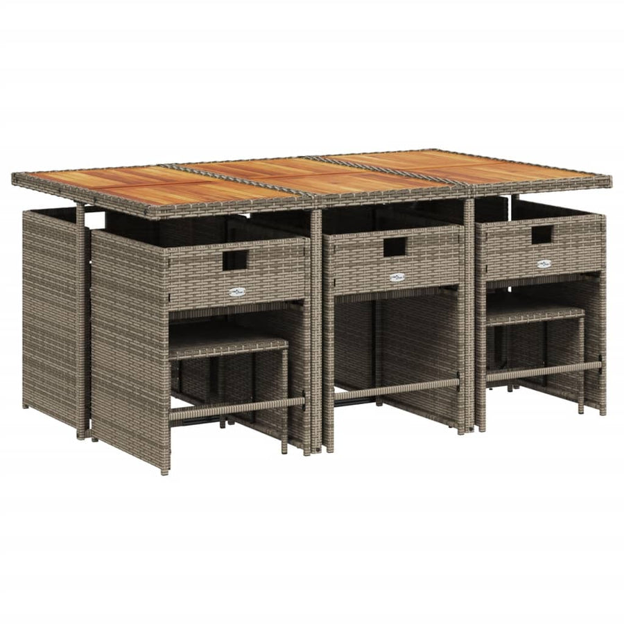 11-delige tuinset met kussens, grijs polyrotan