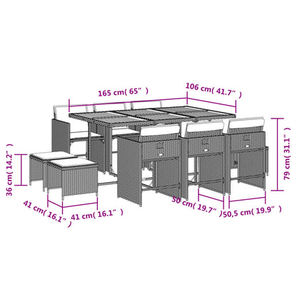11-delige tuinset met kussens, grijs polyrotan