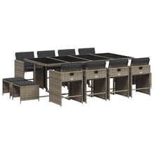 13-delige Tuinset met kussens poly rattan grijs
