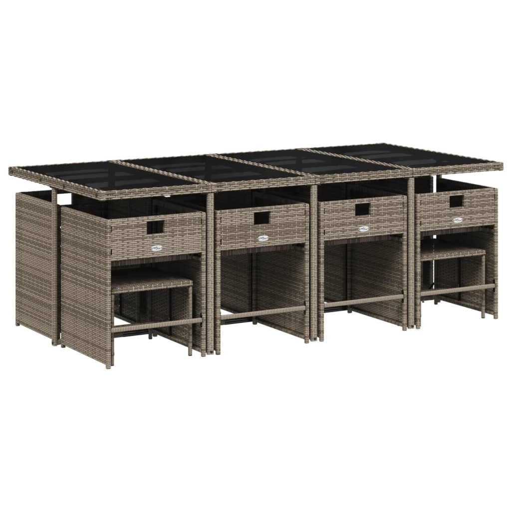 13-delige tuinset met kussens, grijs polyrotan