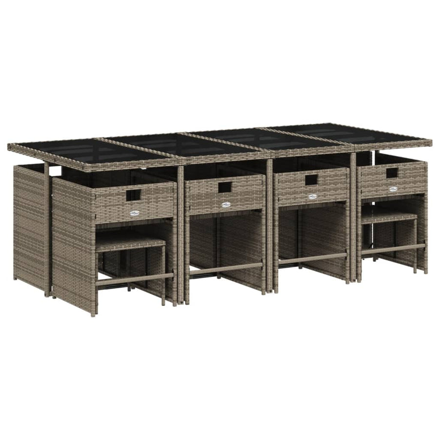 13-delige tuinset met kussens, grijs polyrotan