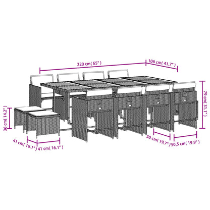 13-delige tuinset met kussens, grijs polyrotan