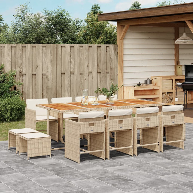 13-delige Tuinset met kussens poly rattan beige