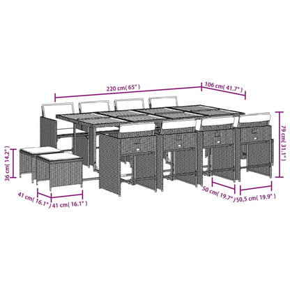 13-delige tuinset met kussens, grijs polyrotan