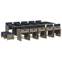 15-delige tuinset met kussens, grijs polyrotan