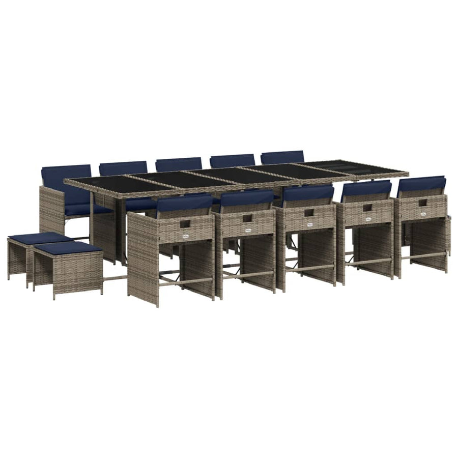15-delige tuinset met kussens, grijs polyrotan